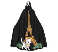 WHJSSF Kitten under the Eiffel Tower Pattern Halloween Adult Hooded Cape Cloak for wear during Halloween, role-playing