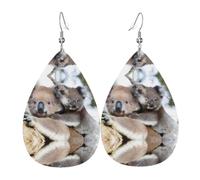 WHJSSF Koala Bear Prints Teardrop Leather Earrings - Lightweight Dangle Earrings for Women, Vivid Color Faux Leather Drops with Silver Plated Hooks, Stylish Accessories for Parties & Gifts