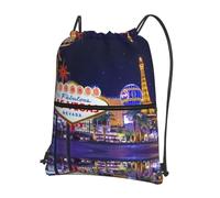 WHJSSF Las Vegas Night City Prints Drawstring Zipper Backpack - Lightweight Foldable Gym Bag for Travel, Yoga, Hiking & Everyday Essentials