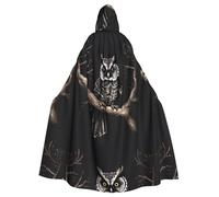WHJSSF Late Night Owl Prints Hooded Cloak - Long Costume Throw, Soft Halloween Layer & Drawstring Tie