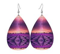WHJSSF lavender fields Prints Teardrop Leather Earrings - Stylish Dangle Drops for Women, Lightweight Jewelry with Silver-Plated Hooks, Vibrant Colors for Parties & Gifts