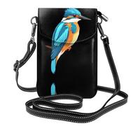 WHJSSF Leather Crossbody Small Cell Phone Purse 7.6x4.9in Colorful Kingfisher Prints For Walking, Camping, Shopping, Travel, And Outdoor Use