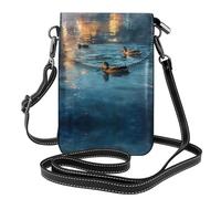 WHJSSF Leather Crossbody Small Cell Phone Purse 7.6x4.9in Ducks On The Lake Prints For Walking, Camping, Shopping, Travel, And Outdoor Use