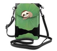 WHJSSF Leather Crossbody Small Cell Phone Purse 7.6x4.9in Little Sloth On Lotus Leaf Prints For Walking, Camping, Shopping, Travel, And Outdoor Use