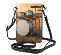 WHJSSF Leather Crossbody Small Cell Phone Purse 7.6x4.9in Music Drum In Field Prints For Walking, Camping, Shopping, Travel, And Outdoor Use