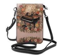 WHJSSF Leather Crossbody Small Cell Phone Purse 7.6x4.9in Piano Surrounded By Flowers Prints For Walking, Camping, Shopping, Travel, And Outdoor Use