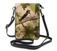 WHJSSF Leather Crossbody Small Cell Phone Purse 7.6x4.9in Swallow On The Vine Prints For Walking, Camping, Shopping, Travel, And Outdoor Use