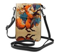 WHJSSF Leather Crossbody Small Cell Phone Purse 7.6x4.9in The Grape-Picking Fox Prints For Walking, Camping, Shopping, Travel, And Outdoor Use