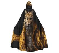 WHJSSF Leopard In A Leather Jacket Prints Halloween Adult Hooded Cape Cloak - Super Large Hooded Cloak No Zipper