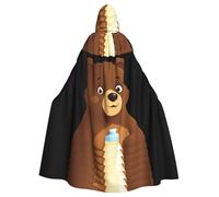 WHJSSF Little Bear Holding A Milk Bottle Prints Halloween Adult Hooded Cape Cloak - Super Large Hooded Cloak No Zipper