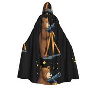 WHJSSF Little bear looking at the telescope Pattern Halloween Adult Hooded Cape Cloak for wear during Halloween, role-playing