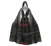 WHJSSF Little black rabbit holding a heart Printed Halloween Adult Hooded Cape Large Hooded Cloak with Bow Tie, No Zipper