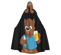 WHJSSF Little Brown Bear Drinking Beer Prints Halloween Adult Hooded Cape Cloak - Super Large Hooded Cloak No Zipper