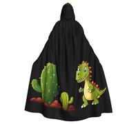 WHJSSF Little Dinosaur Next To The Cactus Prints Halloween Adult Hooded Cape Cloak - Super Large Hooded Cloak No Zipper