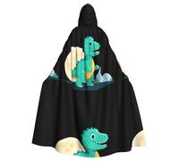 WHJSSF Little dinosaur next to the moon Pattern Halloween Adult Hooded Cape Cloak for wear during Halloween, role-playing