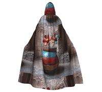 WHJSSF Little Flowers In The Painted Pottery Prints Halloween Adult Hooded Cape Cloak - Super Large Hooded Cloak No Zipper