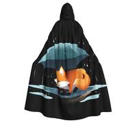 WHJSSF Little fox hiding from the rain Printing Halloween Adult Hooded Cape Cloak - Super Large Hooded Cloak No Zipper