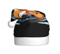 WHJSSF Little fox hiding from the rain Printing Men's and women's plush Christmas hats, adult New Year's holiday party caps