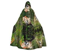 WHJSSF Little Red Panda Prints Hooded Cloak - Long Halloween Throw, Cozy Costume Layer with Drawstring
