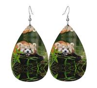 WHJSSF Little Red Panda Prints Teardrop Leather Earrings - Lightweight Dangle Earrings for Women, Vivid Color Faux Leather Drops with Silver Plated Hooks, Stylish Accessories for Parties & Gifts