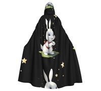 WHJSSF Little white rabbit picking stars Printing Halloween Adult Hooded Cape Cloak - Super Large Hooded Cloak No Zipper