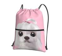 WHJSSF Lovely Maltese Dog Prints Drawstring Zipper Backpack - Lightweight Foldable Gym Bag for Travel, Yoga, Hiking & Everyday Essentials