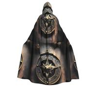 WHJSSF Magical Design Norse Runes Compass Pattern Halloween Adult Hooded Cape Cloak with Bow Tie for Costume Parties, Cosplay