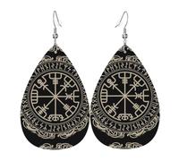 WHJSSF Magical Design Norse Runes Compass Prints Drip Leather Earrings - Stylish Faux Leather Drops for Women & Girls - Lightweight Dangling Charms for Party & Holiday Gifts