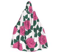 WHJSSF many beautiful pink roses Pattern Halloween Adult Hooded Cape Cloak for wear during Halloween, role-playing