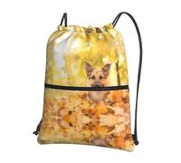WHJSSF Maple German Shepherd Dog Prints Drawstring Zipper Backpack - Lightweight Foldable Gym Bag, Travel Duffel with Front Pocket & Interior Organizer