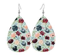 WHJSSF maroon and navy flowers Prints Teardrop Leather Earrings - Stylish Dangle Drops for Women, Lightweight Jewelry with Silver-Plated Hooks, Vibrant Colors for Parties & Gifts