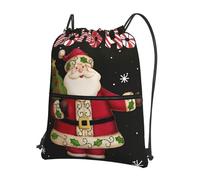 WHJSSF Merry Christmas Prints Drawstring Zipper Backpack - Lightweight Water-Resistant Sport Gym Travel Bag with Front Pocket & Internal Organizer