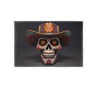 WHJSSF Mexican Halloween Skull Pattern Placemats for Dining Table Set of 6 Thick and Sturdy Design for Excellent Wear Resistance, Good Wrinkle Resistance