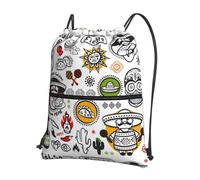 WHJSSF mexican salsa symbols Prints Drawstring Zipper Backpack - Lightweight Water-Resistant Sport Gym Bag with Front Pocket & Internal Organizer - Perfect for Travel, Yoga & Hiking
