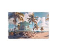 WHJSSF Miami Beach, Florida Pattern Placemats for Dining Table Set of 6 Thick and Sturdy Design for Excellent Wear Resistance, Good Wrinkle Resistance