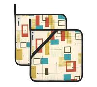 Whjssf Mid Century Modern Prints Square Hot Pads For Kitchen - Waterproof Trivets, Durable Pot Covers With Hanging Loops - Set Of 2 (One With Pocket)