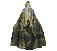 WHJSSF Monkey Sitting On A Tree Prints Halloween Adult Hooded Cape Cloak For Role-Playing, Stage Costumes, Parties Easy Care