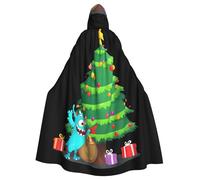 WHJSSF Monster Under The Christmas Tree Prints Halloween Adult Hooded Cape Cloak For Role-Playing, Stage Costumes, Parties Easy Care