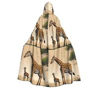 WHJSSF Mother And Child Giraffe Prints Halloween Adult Hooded Cape Cloak For Role-Playing, Stage Costumes, Parties Easy Care