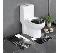 WHJSSF Mountain Mist Over The Stone Steps Prints Anti-Slip Bathroom Rugs Set - 3-Piece Contour, Oval & Rectangular Mats for Toilet, Vanity & Restrooms