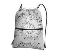 WHJSSF Music Note Wall Prints Drawstring Zipper Backpack - Lightweight Water-Resistant Sport Gym Travel Bag with Front Pocket & Internal Organizer