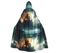 WHJSSF Mysterious City in the Sea Printing Halloween Adult Hooded Cloak for various party and carnival settings