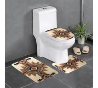WHJSSF Native American Painting Prints Anti-Slip Bathroom Rugs Set - 3-Piece Contour, Oval & Rectangular Mats for Toilet, Vanity & Restrooms