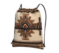 WHJSSF Native American Painting Prints Drawstring Zipper Backpack - Lightweight Foldable Gym Bag, Travel Duffel with Front Pocket & Interior Organizer