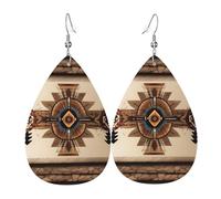 WHJSSF Native American Painting Prints Teardrop Leather Earrings - Stylish Dangle Drops for Women, Lightweight Jewelry with Silver-Plated Hooks, Vibrant Colors for Parties & Gifts