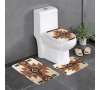 WHJSSF Native American Patterns Prints Anti-Slip Bathroom Rugs Set - 3-Piece Contour, Oval & Rectangular Mats for Toilet, Vanity & Restrooms