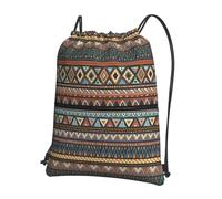 WHJSSF Native American Prints Drawstring Zipper Backpack - Lightweight Water-Resistant Sport Gym Bag with Front Pocket & Internal Organizer - Perfect for Travel, Yoga & Hiking