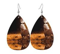 WHJSSF Nature Scenic Horse Prints Teardrop Leather Earrings - Stylish Dangle Drops for Women, Lightweight Jewelry with Silver-Plated Hooks, Vibrant Colors for Parties & Gifts