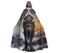 WHJSSF North American bison Printing Halloween Adult Hooded Cape Super Large Hooded Cloak