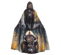 WHJSSF North American bison Prints Halloween Adult Hooded Cape Cloak with Bow Tie for Costume Parties, Cosplay